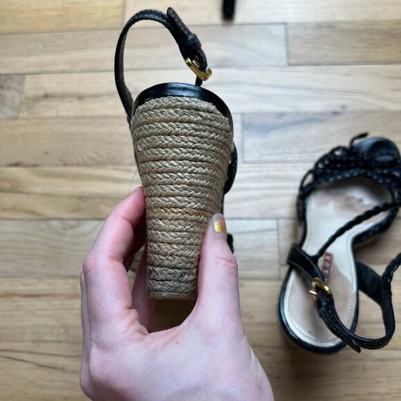 Prada Women's 35 US 5 Leather Braided Espadrilles Black Strappy Sandals Luxury - Picture 13 of 16